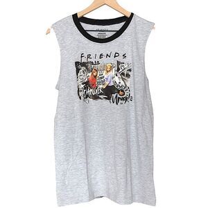 NWT Friends Sleeveless‎ Crew Neck Graphic Muscle Tank in Grey Size XS